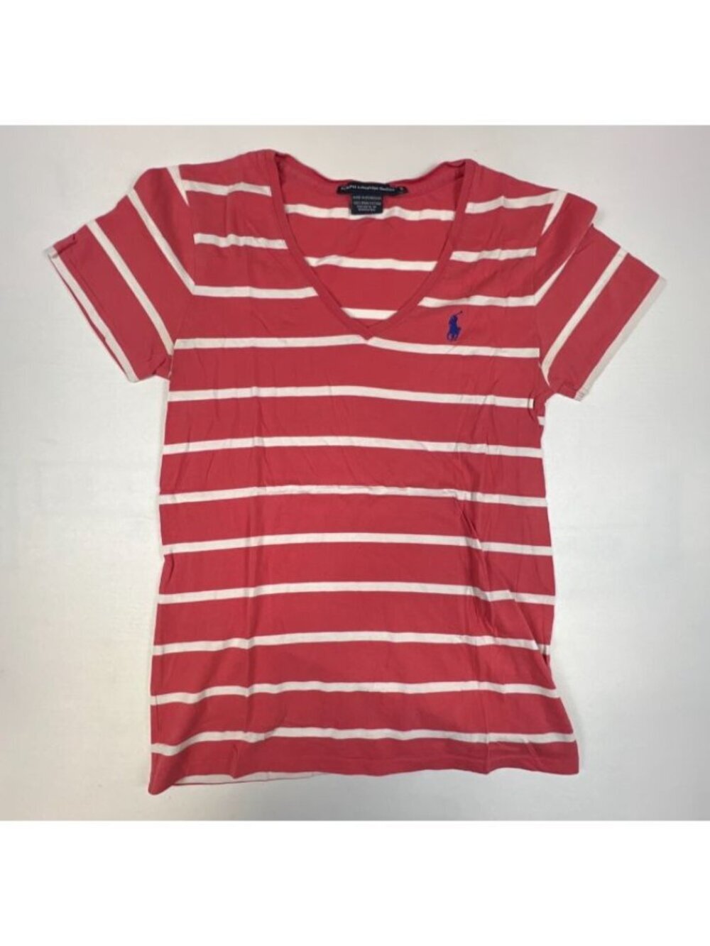 Ralph Lauren Sport Women S Pima Cotton V-Neck Pink White Striped T-Shirt
